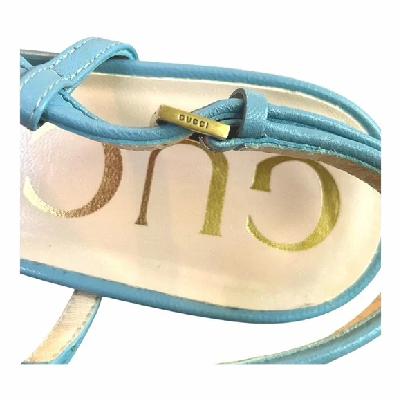 GUCCI Blue Matelasse Slingback Charlotte Heel EU 37 US 7 GG Logo Quilted Kitten